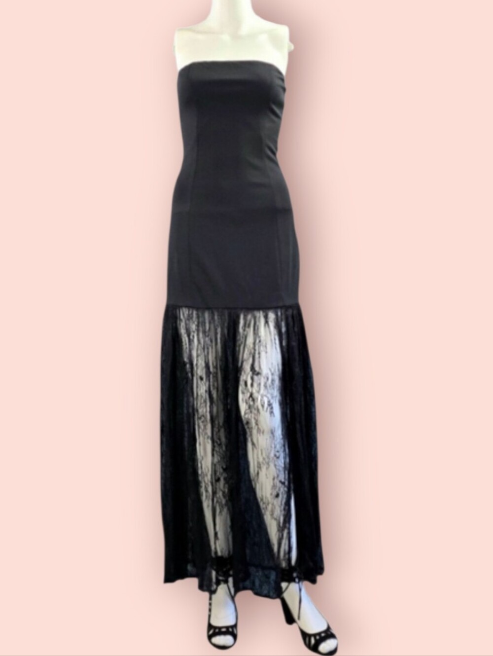 Lulus Vesna Black Mixed Media Strapless Maxi-Dress Size S - Picture 6 of 16